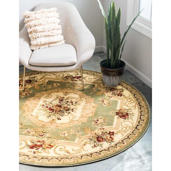 Rugs.com Chateau Collection Rug – 13' Round Green Medium Rug Perfect For Kitchens, Dining Rooms