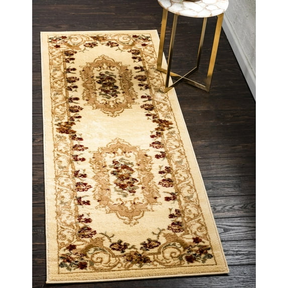 Rugs.com Chateau Collection Rug – 3' x 16' 5 Runner Cream Medium Rug Perfect For Hallways, Entryways