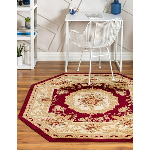 Rugs.com Chateau Collection Rug – 5' 3 Octagon Red Medium Rug Perfect For Living Rooms, Kitchens, Entryways
