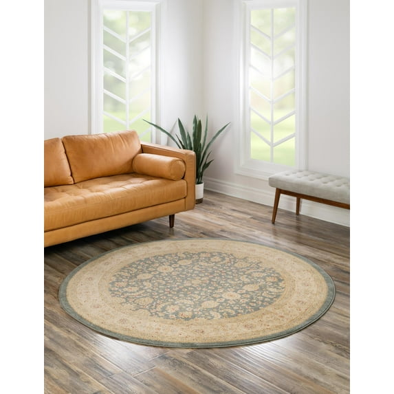 Rugs.com Chelsea Collection Rug – 8' Round Blue Medium Rug Perfect For Kitchens, Dining Rooms