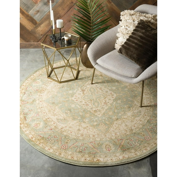 Rugs.com Chelsea Collection Rug – 8' Round Light Green Medium Rug Perfect For Kitchens, Dining Rooms