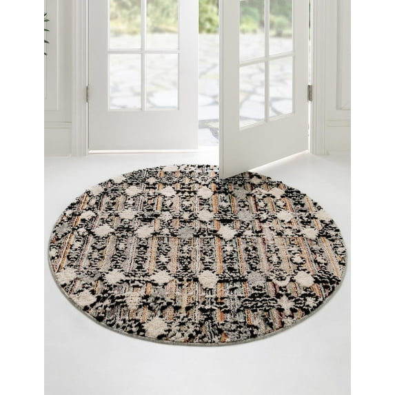 Rugs.com Cherokee Collection Rug – 4 Ft Round Rust Multi High Rug Perfect For Kitchens, Dining Rooms