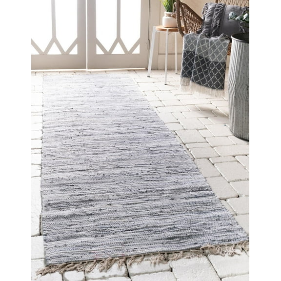 Rugs.com Chindi Cotton Collection Rug – 10 Ft Runner Gray Flatweave Rug Perfect For Hallways, Entryways