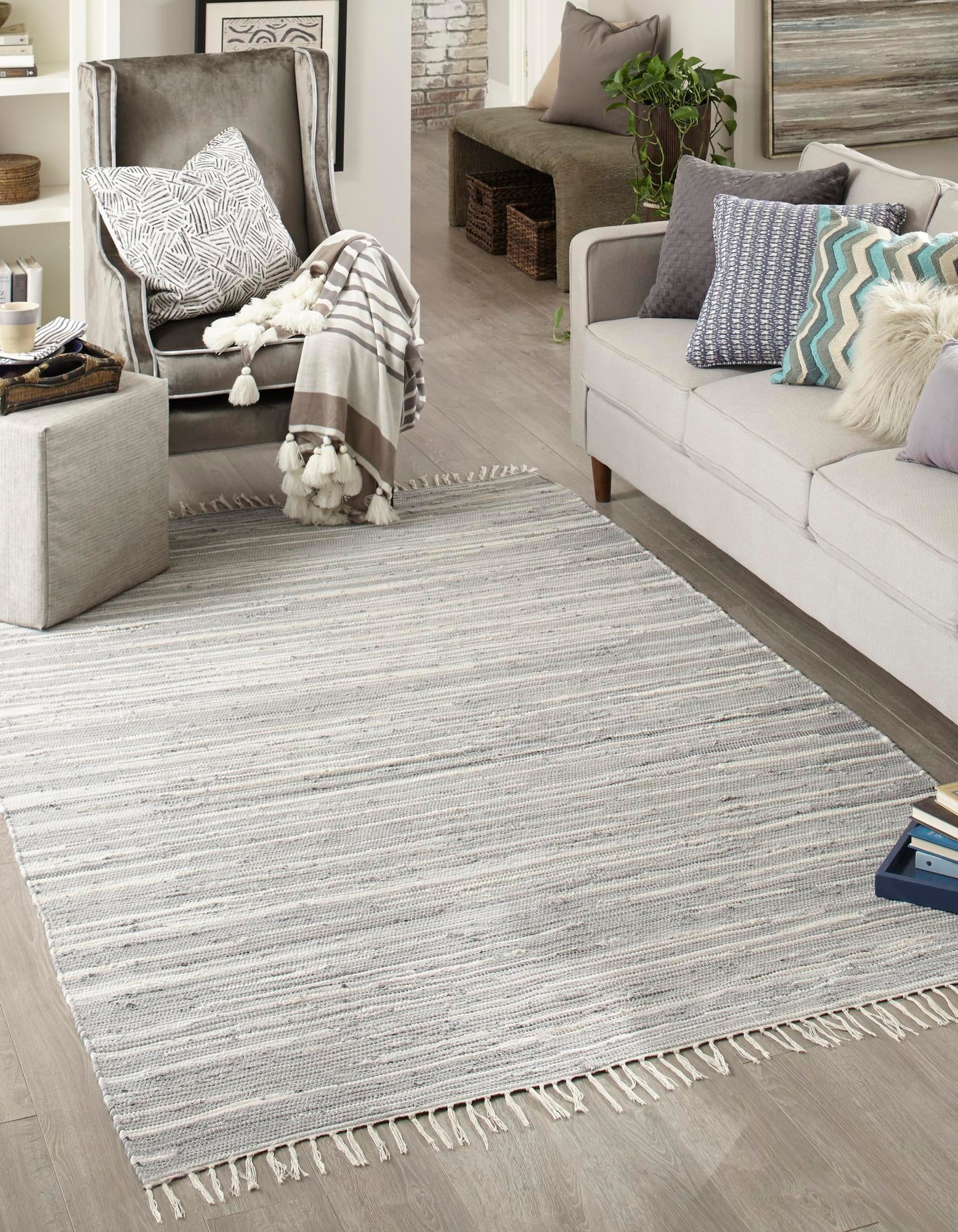 Rugs.com Chindi Cotton Collection Rug – 2' x 3' Gray Flatweave Rug ...