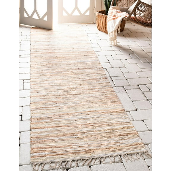 Rugs.com Chindi Cotton Collection Rug – 6 Ft Runner Beige Flatweave Rug Perfect For Hallways, Entryways