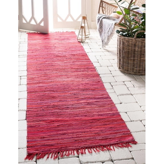 Rugs.com Chindi Cotton Collection Rug – 6 Ft Runner Red Flatweave Rug Perfect For Hallways, Entryways