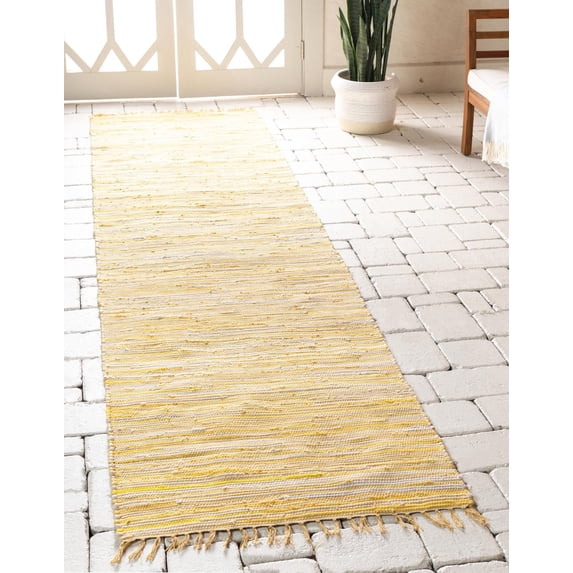 Rugs.com Chindi Cotton Collection Rug – 6 Ft Runner Yellow Flatweave Rug Perfect For Hallways, Entryways