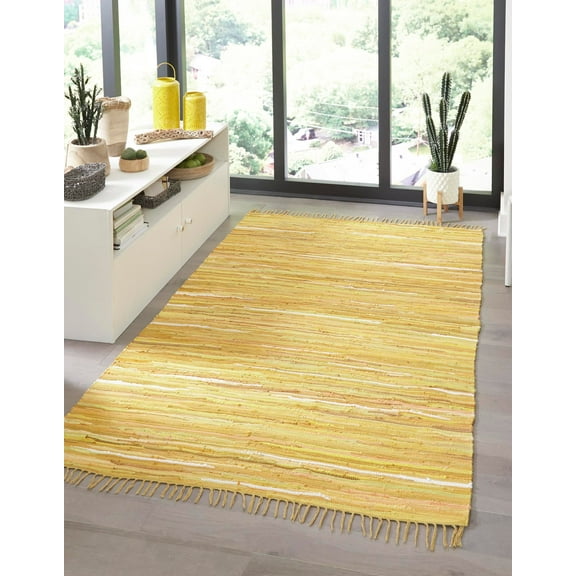 Rugs.com Chindi Cotton Collection Rug – 8' x 10' Yellow Flatweave Rug Perfect For Living Rooms, Large Dining Rooms, Open Floorplans