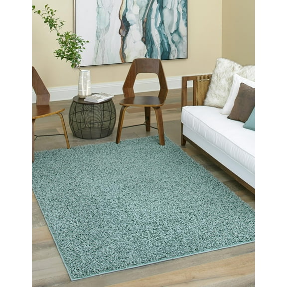 Rugs.com Comfort Solid Shag Collection Rug – 10' x 14' Light Slate Blue Shag Rug Perfect For Living Rooms, Large Dining Rooms, Open Floorplans