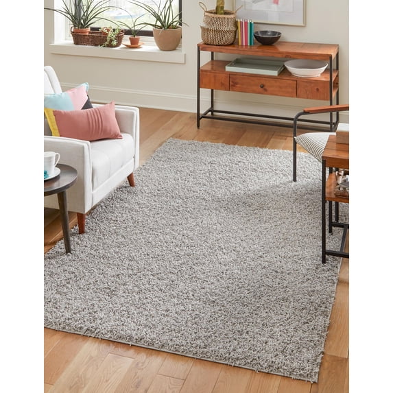 Rugs.com Comfort Solid Shag Collection Rug – 6' x 9' Cloud Gray Shag Rug Perfect For Bedrooms, Dining Rooms, Living Rooms