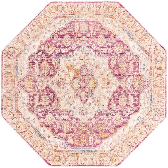 Rugs.com Deepa Collection Rug – 5 Ft Octagon Lavender Medium Rug Perfect For Living Rooms, Kitchens, Entryways