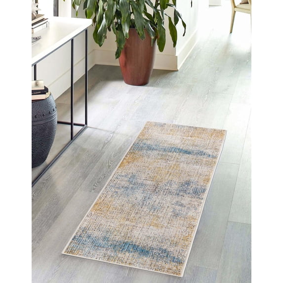 Rugs.com Deepa Collection Rug – 6 Ft Runner Blue Ivory Medium Rug Perfect For Hallways, Entryways