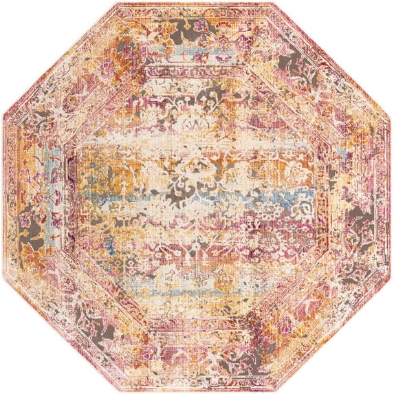 Rugs.com Deepa Collection Rug – 8 Ft Octagon Multi Medium Rug Perfect For Living Rooms, Kitchens, Entryways