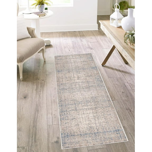 Rugs.com Deepa Collection Rug – 8 Ft Runner Gray Blue Medium Rug Perfect For Hallways, Entryways