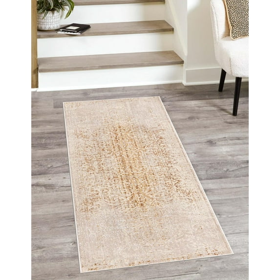 Rugs.com Deepa Collection Rug – 8 Ft Runner Ivory And Gold Medium Rug Perfect For Hallways, Entryways