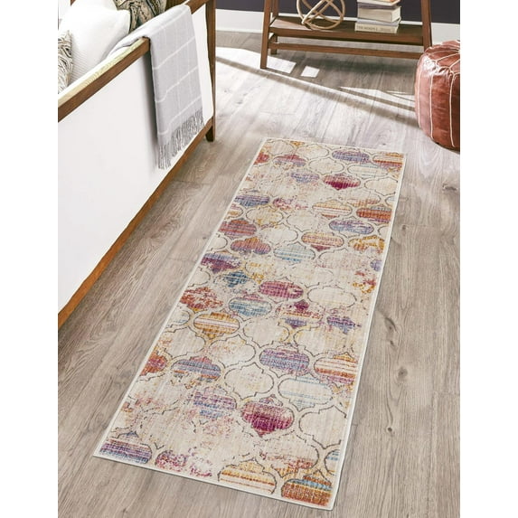 Rugs.com Deepa Collection Rug – 8 Ft Runner Multi Medium Rug Perfect For Hallways, Entryways