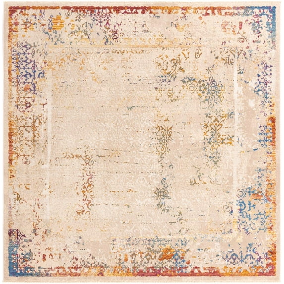 Rugs.com Deepa Collection Rug – 8 Ft Square Ivory Medium Rug Perfect For Living Rooms, Kitchens, Entryways