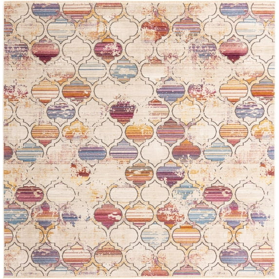 Rugs.com Deepa Collection Rug – 8 Ft Square Multi Medium Rug Perfect For Living Rooms, Kitchens, Entryways