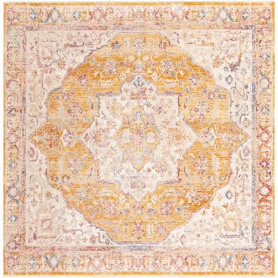 Rugs.com Deepa Collection Rug – 8 Ft Square Yellow Medium Rug Perfect For Living Rooms, Kitchens, Entryways