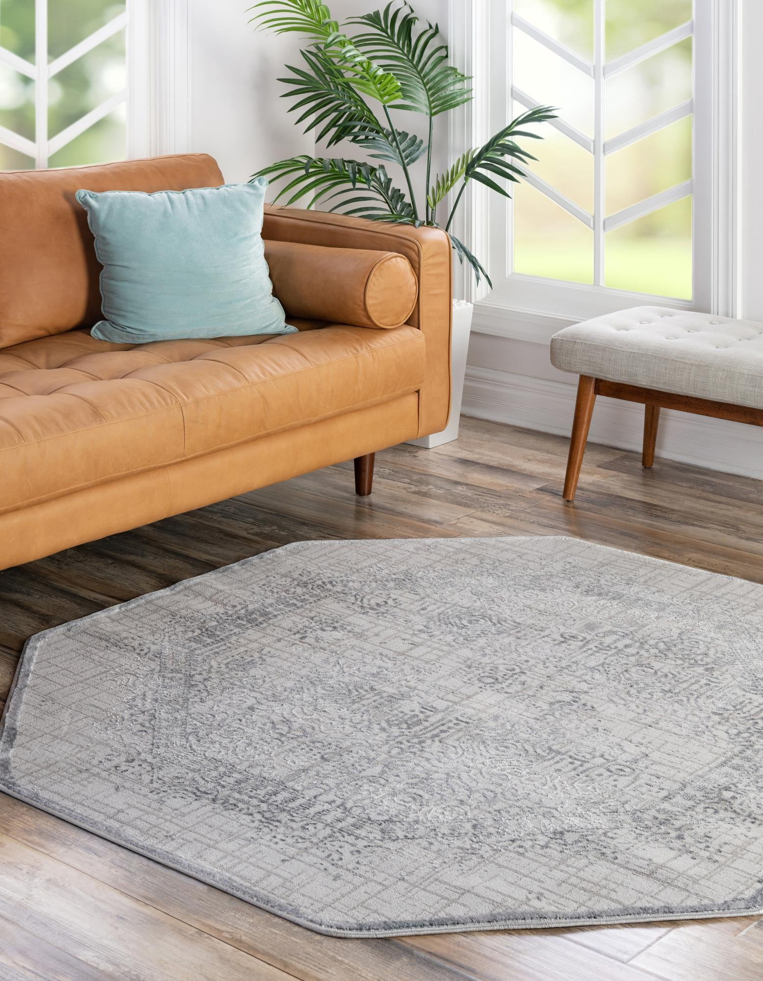 Rugs.com Derbyshire Collection Rug – 5 Ft Octagon Gray Medium Rug ...