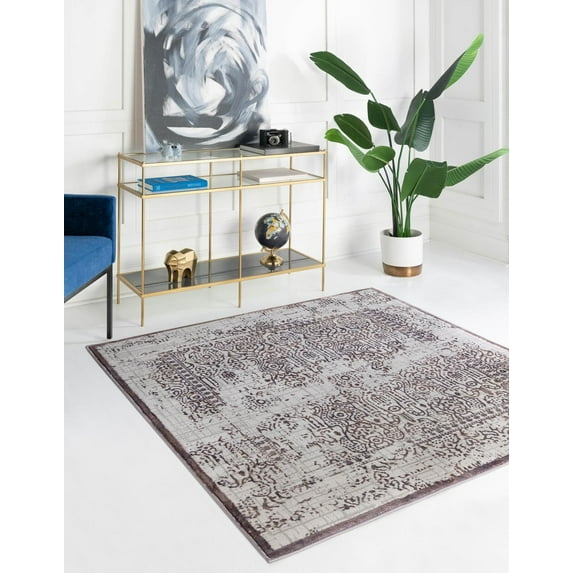 Rugs.com Derbyshire Collection Rug – 5 Ft Square Violet Medium Rug Perfect For Living Rooms, Kitchens, Entryways