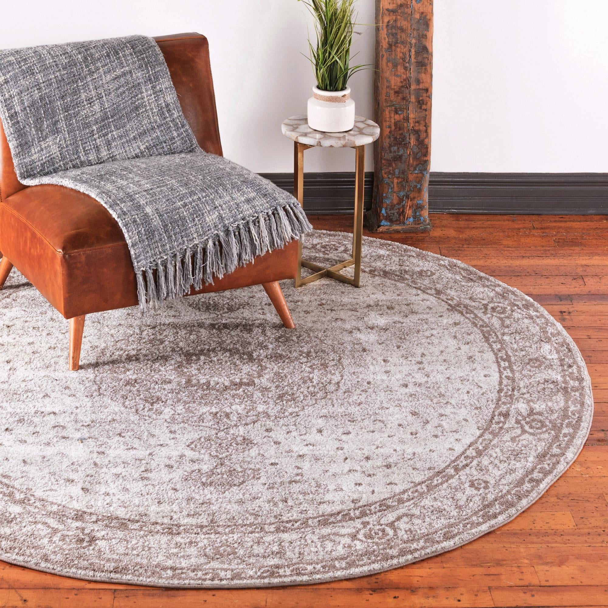 Dover Collection Rug 8 Ft Round Light Brown LowPile Rug