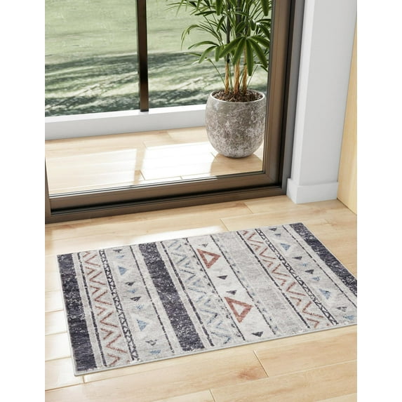 Rugs.com Eco Southwestern Collection Rug – 2' x 3' Gray Medium Rug Perfect For Entryways, Kitchens, Breakfast Nooks, Accent Pieces