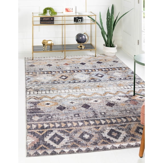 Rugs.com Eco Southwestern Collection Rug – 4' x 6' Khaki Gray Medium Rug Perfect For Entryways, Kitchens, Breakfast Nooks, Accent Pieces