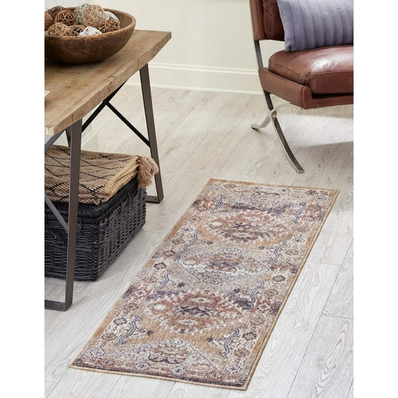 Rugs.com Eco Southwestern Collection Rug – 8 Ft Runner Khaki Gray Medium Rug Perfect For Hallways, Entryways