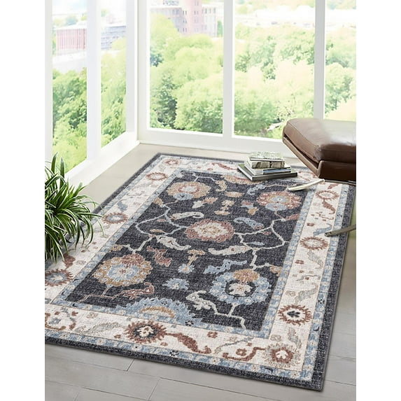 Rugs.com Eco Traditional Collection Rug – 4' x 6' Charcoal Gray Medium Rug Perfect For Entryways, Kitchens, Breakfast Nooks, Accent Pieces