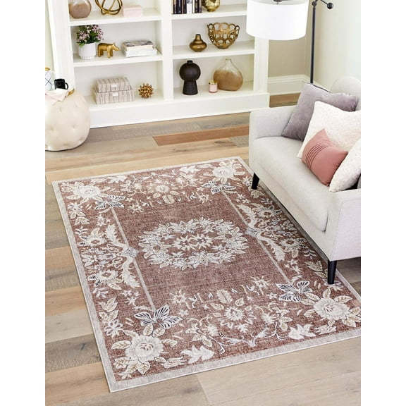 Rugs.com Eco Traditional Collection Rug – 4' x 6' Dusty Rose Medium Rug Perfect For Entryways, Kitchens, Breakfast Nooks, Accent Pieces