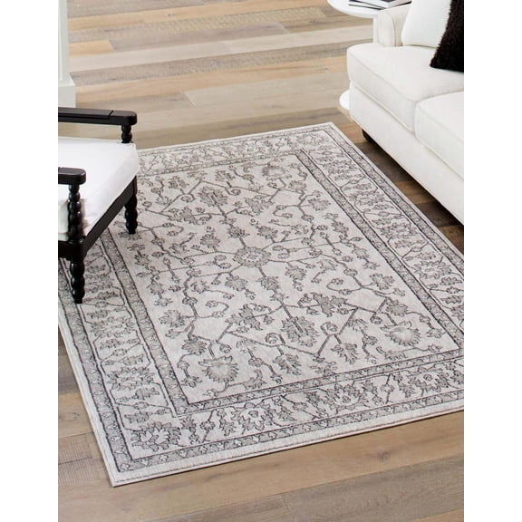 Rugs.com Eco Traditional Collection Rug – 4' x 6' Ivory Medium Rug Perfect For Entryways, Kitchens, Breakfast Nooks, Accent Pieces