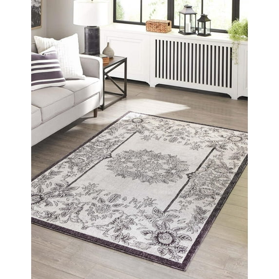 Rugs.com Eco Traditional Collection Rug – 5' x 8' Ivory Medium Rug Perfect For Bedrooms, Dining Rooms, Living Rooms