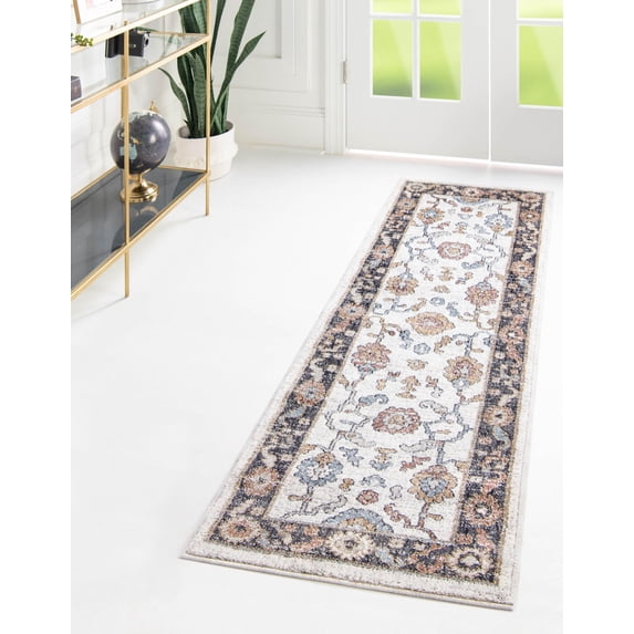 Rugs.com Eco Traditional Collection Rug – 6 Ft Runner Ivory Medium Rug Perfect For Hallways, Entryways