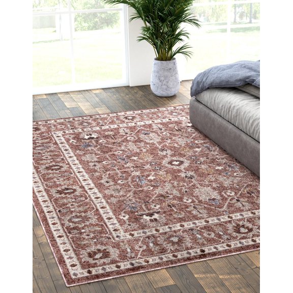 Rugs.com Eco Traditional Collection Rug – 8' x 10' Dusty Rose Medium Rug Perfect For Living Rooms, Large Dining Rooms, Open Floorplans