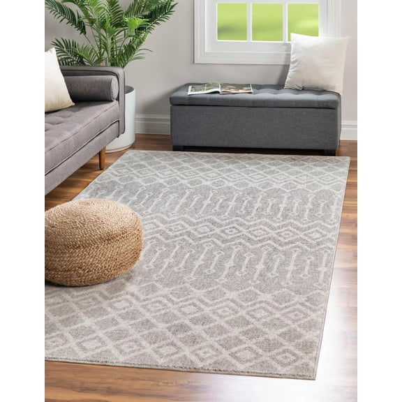 Rugs.com Eco Trellis Collection Rug – 4' x 6' Gray Medium Rug Perfect For Entryways, Kitchens, Breakfast Nooks, Accent Pieces