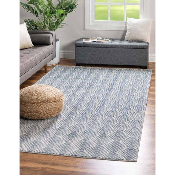 Rugs.com Eco Trellis Collection Rug – 5' x 8' Harbor Blue Medium Rug Perfect For Bedrooms, Dining Rooms, Living Rooms