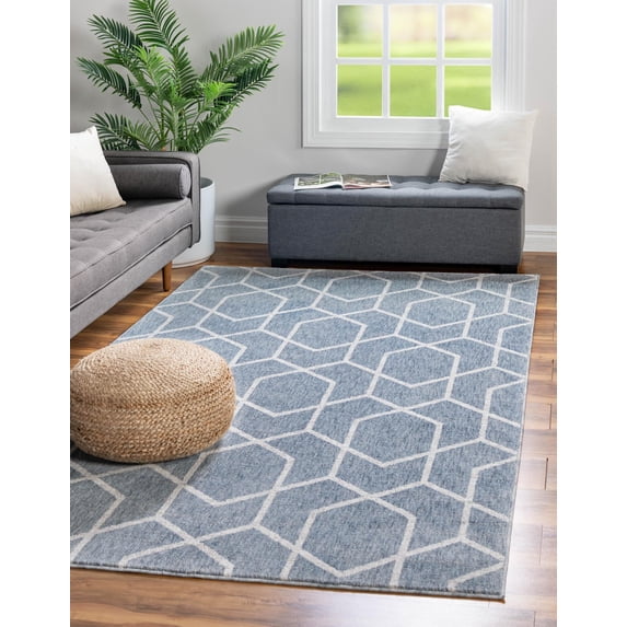 Rugs.com Eco Trellis Collection Rug – 8' x 10' Harbor Blue Medium Rug Perfect For Living Rooms, Large Dining Rooms, Open Floorplans