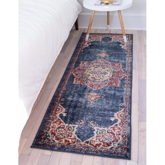 Rugs.com Eden Collection Rug – 12 Ft Runner Dark Blue Medium Rug Perfect For Hallways, Entryways