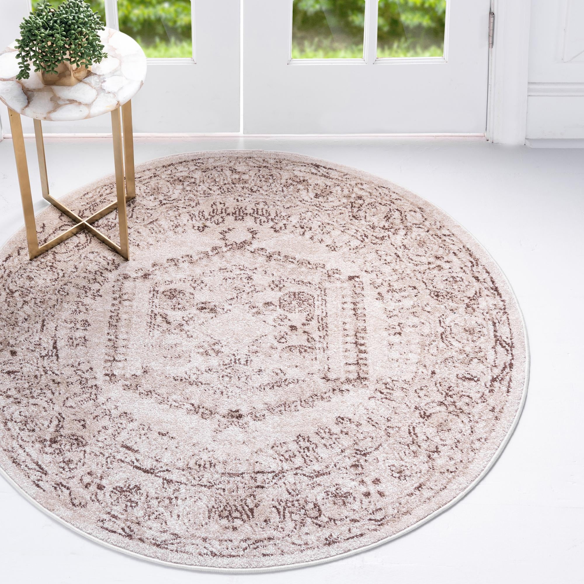 Rugs.com Eden Collection Rug – 5 Ft Round Beige Medium Rug Perfect For ...