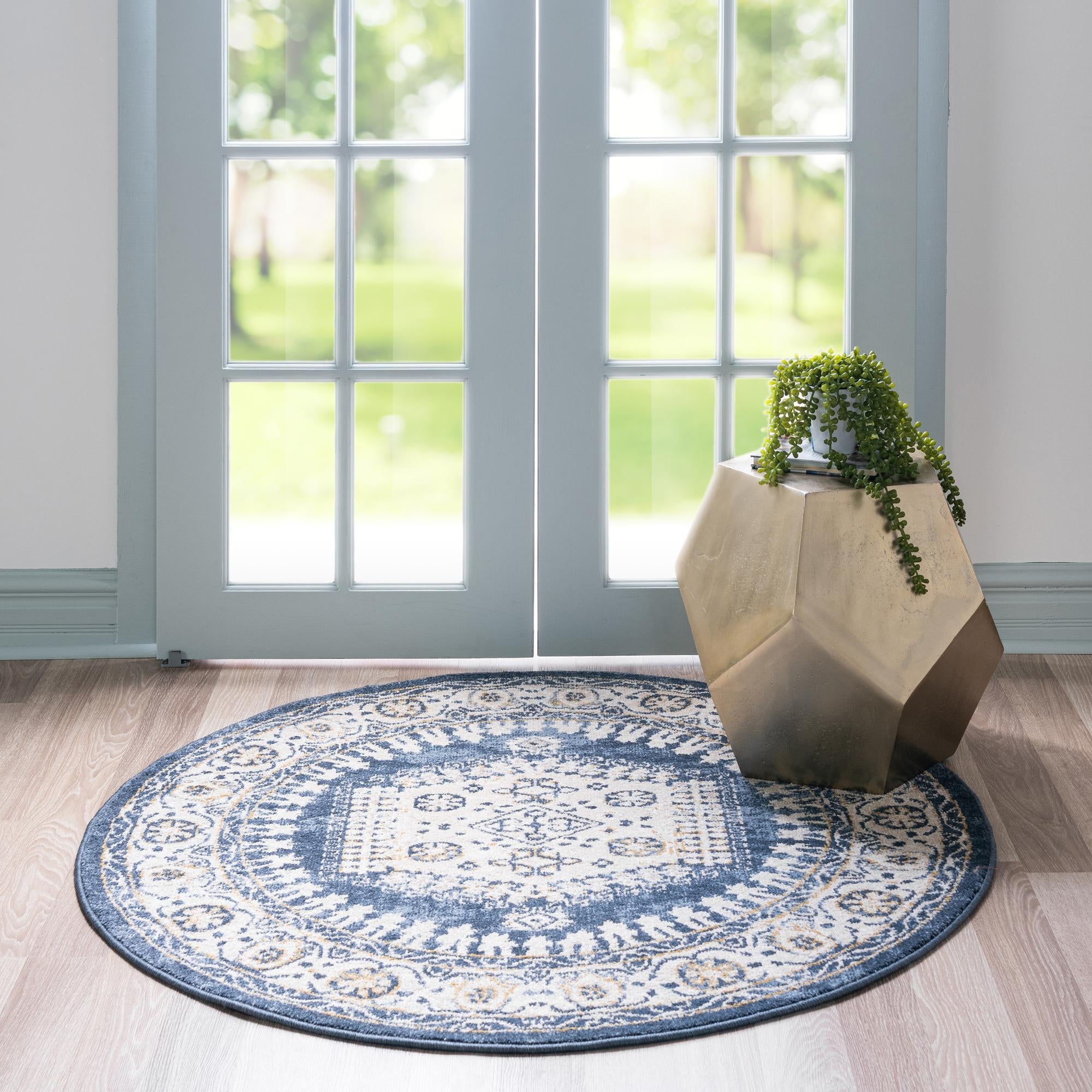 Rugs.com Eden Collection Rug – 5 Ft Round Dark Blue Medium Rug Perfect ...