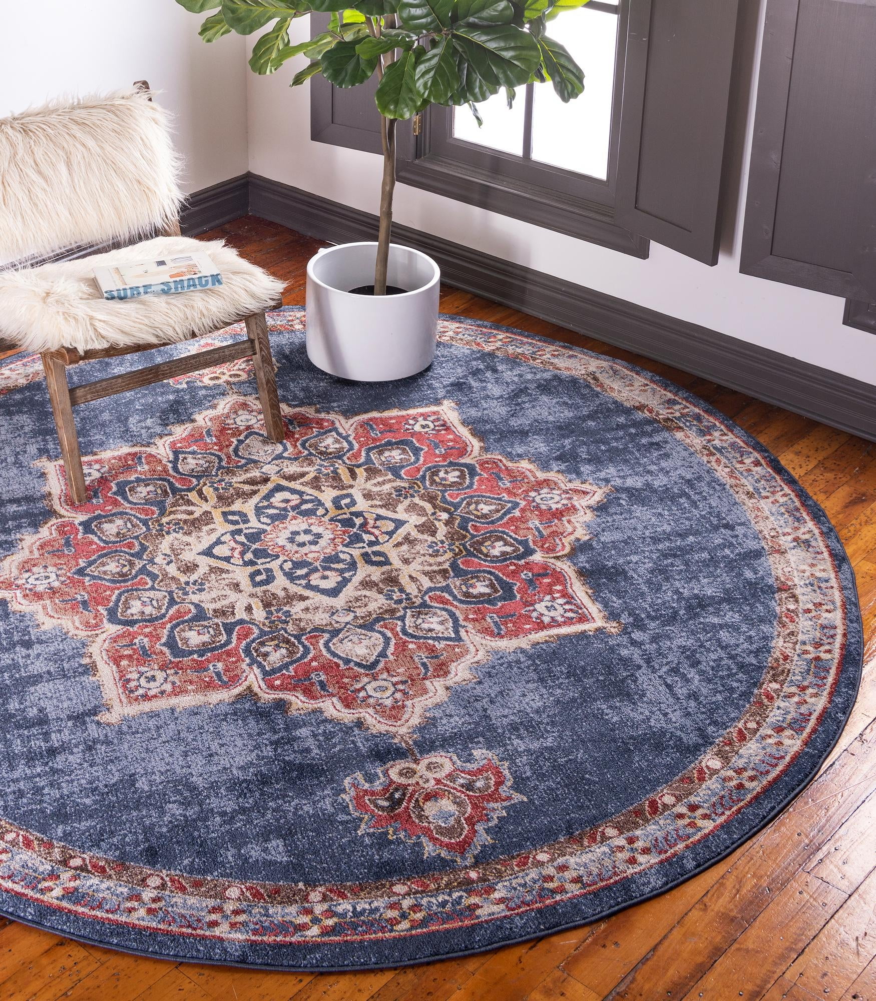 Rugs.com Eden Collection Rug – 5 Ft Round Dark Blue Medium Rug Perfect ...