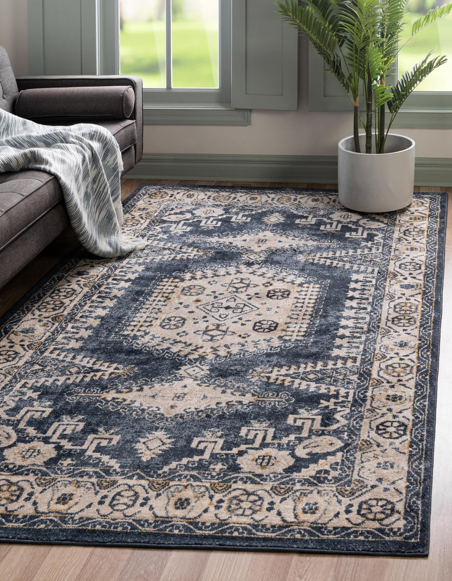 Rugs.com Eden Collection Rug – 5' x 8' Dark Blue Medium Rug Perfect For ...