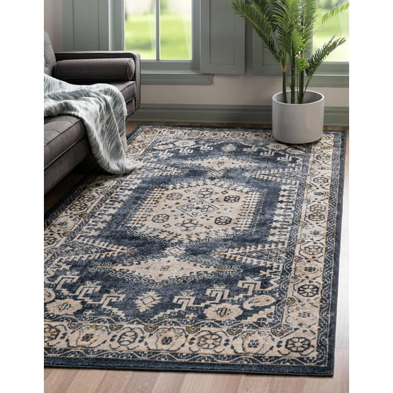 Rugs.com Eden Collection Rug – 5' x 8' Dark Blue Medium Rug Perfect For Bedrooms, Dining Rooms, Living Rooms