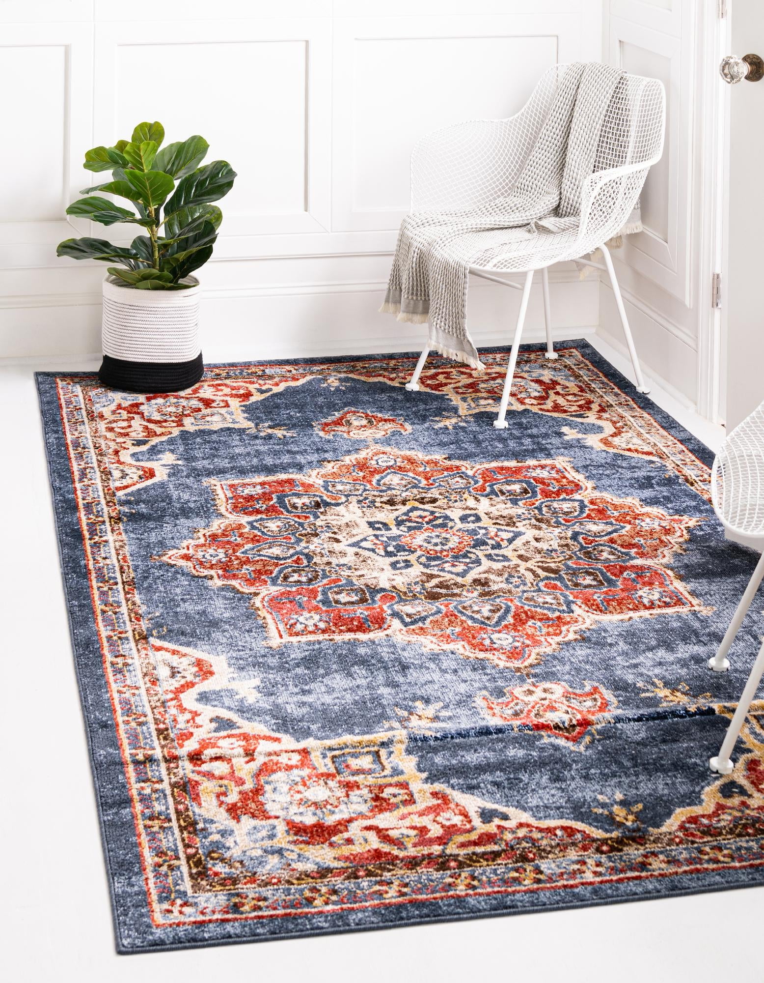 Rugs.com Eden Collection Rug – 5' x 8' Dark Blue Medium Rug Perfect For ...