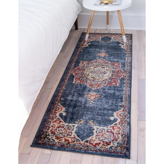 Rugs.com Eden Collection Rug – 6 Ft Runner Dark Blue Medium Rug Perfect For Hallways, Entryways