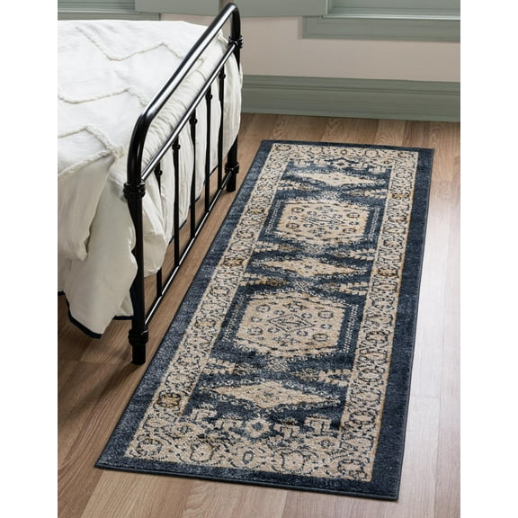 Rugs.com Eden Collection Rug – 6 Ft Runner Dark Blue Medium Rug Perfect For Hallways, Entryways