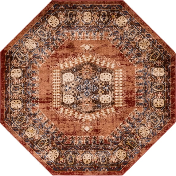 Rugs.com Eden Collection Rug – 7 Ft Octagon Terracotta Medium Rug Perfect For Living Rooms, Kitchens, Entryways