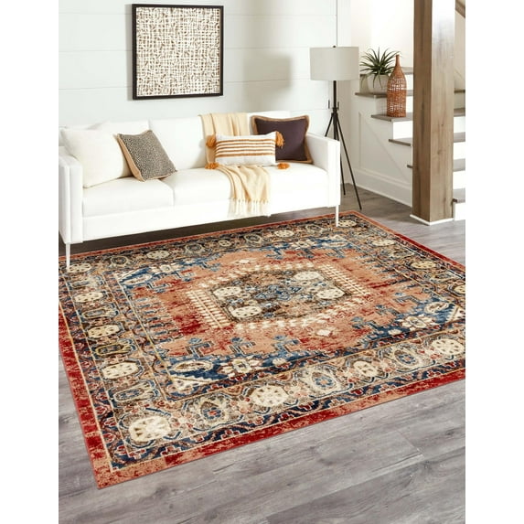 Rugs.com Eden Collection Rug – 7 Ft Square Terracotta Medium Rug Perfect For Living Rooms, Kitchens, Entryways