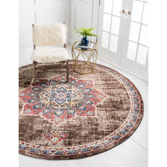 Rugs.com Eden Collection Rug – 8 Ft Round Chocolate Brown Medium Rug Perfect For Kitchens, Dining Rooms